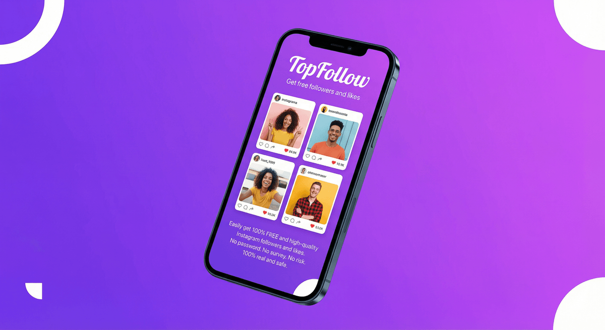 TopFollow APK app showing Instagram followers and likes dashboard on Android phone